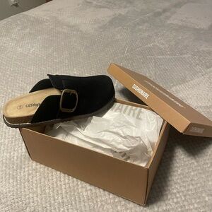 Cushionaire Black Buckle Mules for Women